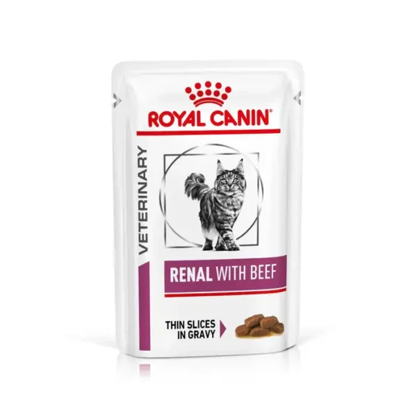 Royal Canin Veterinary Diet Renal Wet Cat Food - Beef in Gravy 48x85g Pouches - Image 2