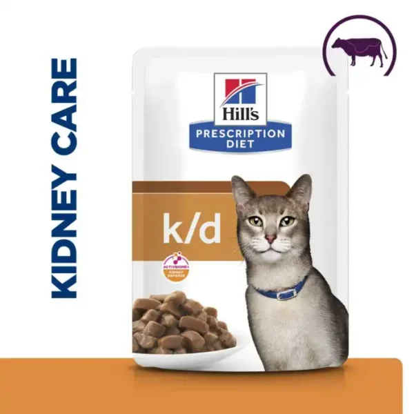 Hill's Prescription Diet k/d Kidney Care Wet Cat Food with Beef - 12x85g Pouches