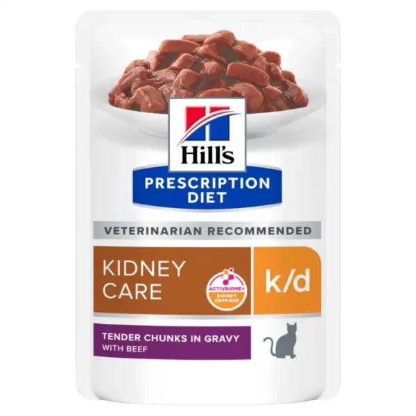 Hill's Prescription Diet k/d Kidney Care Wet Cat Food with Beef - 12x85g Pouches - Image 2