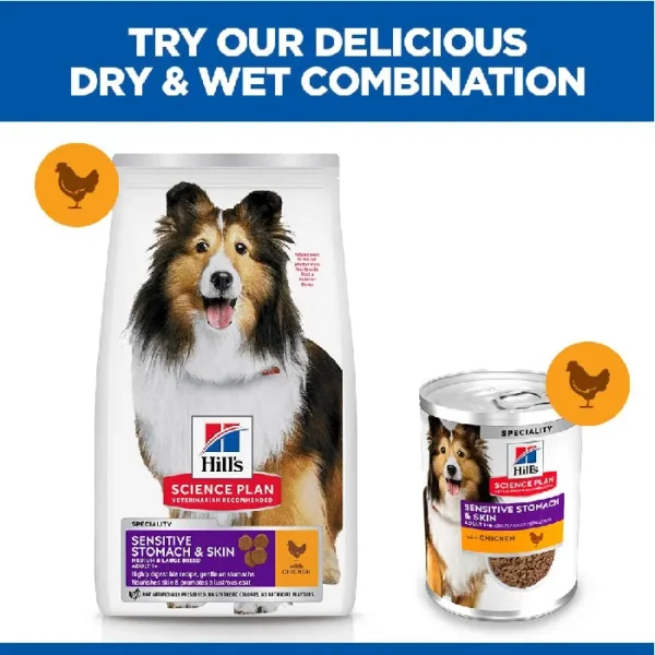 Hill's Science Plan Adult 1+ Sensitive Stomach & Skin Medium Dog Chicken 2.5kg , 14kg - Image 2